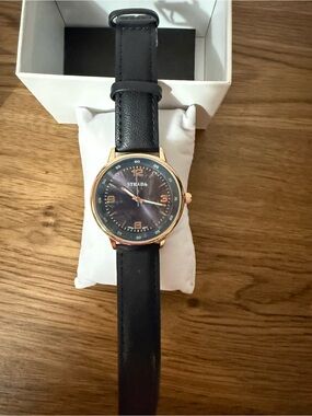 Strada Black Strap Watch with Rose Gold Case and Black Dial